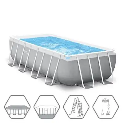 Intex 26792 Каркасный бассейн Prism Frame 488х244х107см, 10874л, фил.-насос 3785л\ч, лестница, тент, подстилка