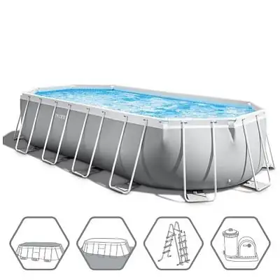 Intex 26798 Каркасный бассейн Prism Frame 610х305x122см "Oval" 18202л, фил.-насос 5678л\ч, лестн., тент, подст.